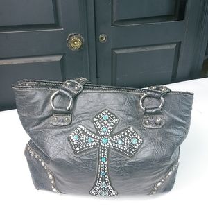 Country Road Jeweled Cross Black Turquoise Bag